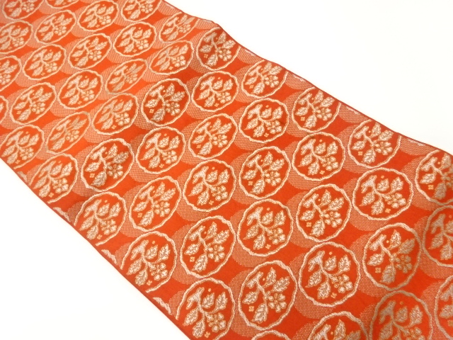 アンティーク　円に草花模様織出し全通袋帯（材料）